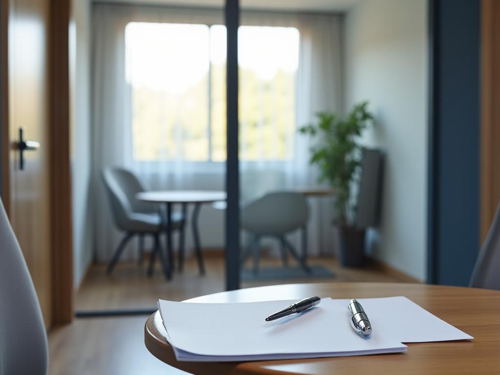 Private meeting space with a notepad and chair prepared for a confidential family law enquiry