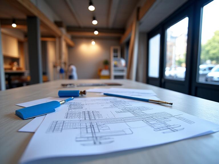 A small London shop unit being refurbished, with lease papers and renovation plans on a workbench